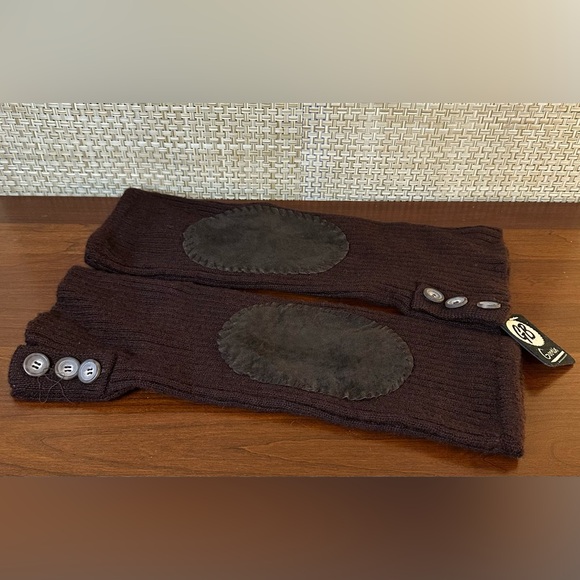 🌟HP🌟VTG 1990s Sweater Arm Warmer Set Brown Wool Leather Patches Goorin Bros. - Picture 2 of 8